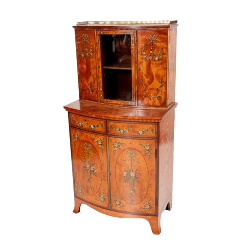 857 - A fine quality satinwood hand painted Cabinet, of small proportions, the top section with pierced ga... 