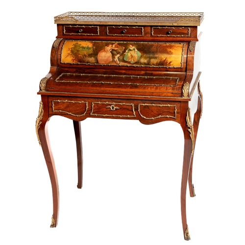 858 - A fine quality Ladies rosewood Bureau, the plain top with pierced brass gallery over three frieze dr... 