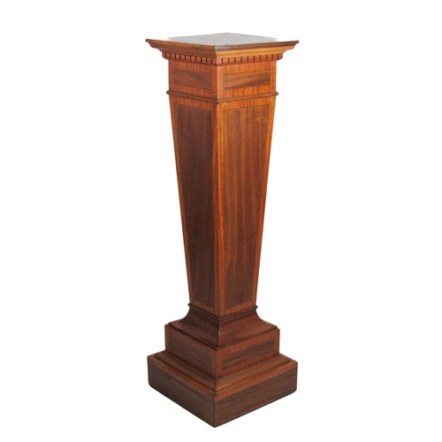 732 - An attractive inlaid mahogany and ebony strung pedestal Stand, the square top over dentil moulding a... 