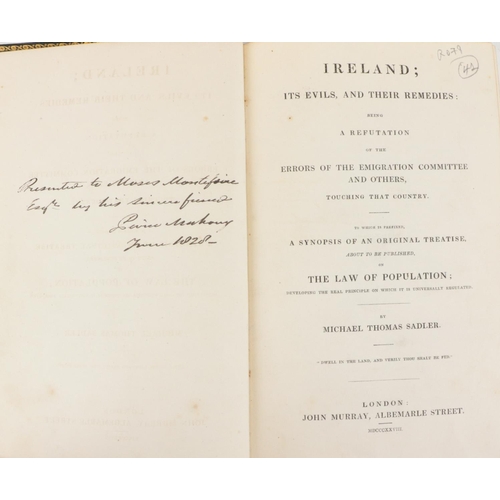 35 - Sadlier (Michael Thos.) Ireland; its Evils, and their Remedies, 8vo Lond. 1828. First Edn., a.e.g., ... 