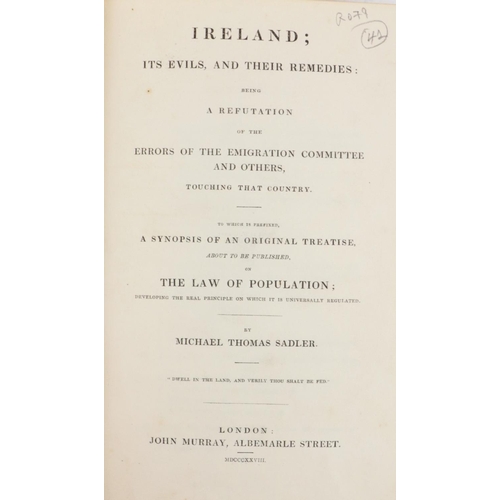 35 - Sadlier (Michael Thos.) Ireland; its Evils, and their Remedies, 8vo Lond. 1828. First Edn., a.e.g., ... 