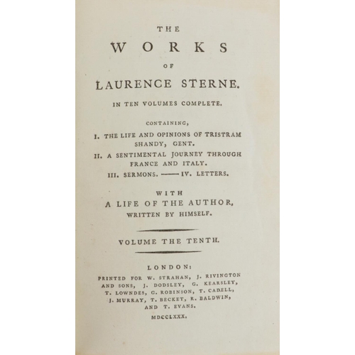 4 - Sterne (Laurence) Works, 10 vols. 8vo Lond. 1780. Two engd. port. frontis & 8 plts. (1 cold.) la... 