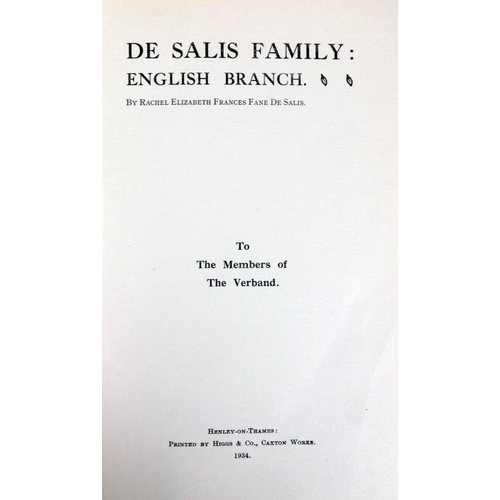 243 - Genealogy: De Salis (R. Eliz. Francis Fane) De Salis Family: English Branch, 8vo Henley-on-Thames 19... 