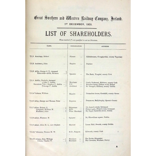 309 - Irish Railways:  List of Shareholders - Great Southern and Western Railway Company, Irelan... 