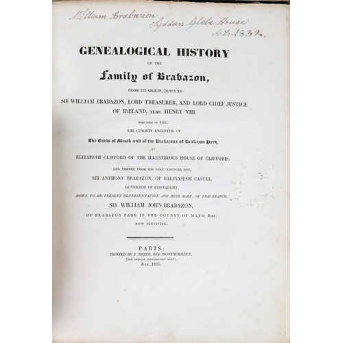 321 - Genealogy: Brabazon (Sir WM. J.) Genealogical History of the Family of Brabazon, lg. 4to Paris 1825.... 