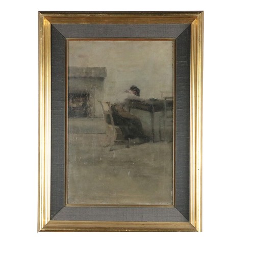 150 - Norman Garstin (1847-1926) (attributed to)“Young Woman Seated at a Table,” O.O.P., approx. 37cms x 2... 