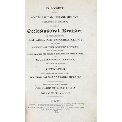 481 - Ecclesiastical Register: Erck (John C.) An Account of the Ecclesiastical Establishments in Ireland, ... 