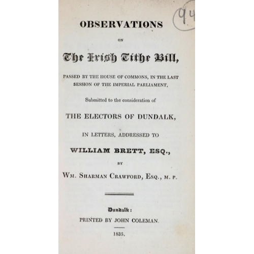 558 - Provincial Printing - Dundalk: Crawford (Wm. Sharman) Observations on The Irish Tithe Bill, .... Sub... 