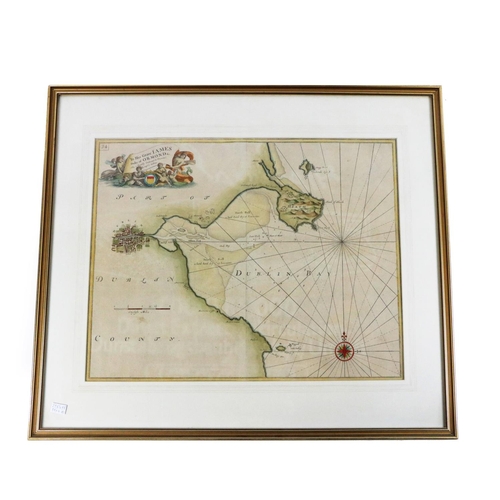 578 - Sea Chart: Collins (Greville) The Bay of Dublin, dedicated to ... James, Duke of Ormond, c. 1760, ha... 