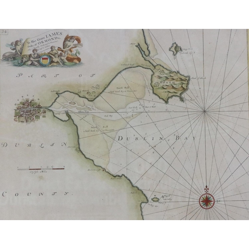 578 - Sea Chart: Collins (Greville) The Bay of Dublin, dedicated to ... James, Duke of Ormond, c. 1760, ha... 