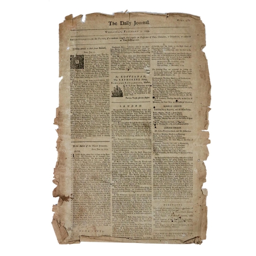 587 - [Newspaper] The Daily Journal, No. 4384 Wednesday, February 5th, 1735, broadside, London (T. Co... 