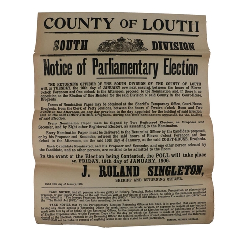 608 - Scarce Co. Louth Election PosterPolitical, [Co. Louth]  Broadside - County of Louth South Division, ... 