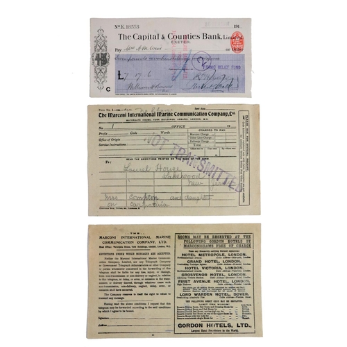 668 - The Titanic and The CarpathiaTwo Un-transmitted Marconigrams from R.M.S Carpathia, April 1912, the f... 