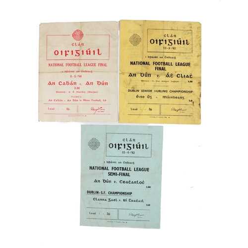 760 - G.A.A.: Football [National League, 1960-62] three Official Match Programmes, to include:* N.F.L. Fin... 