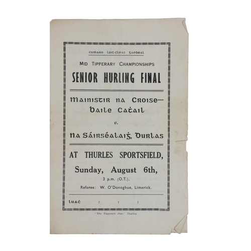 774 - G.A.A.: Co. Tipperary, [c. 1950's] Official Programme Mid-Tipperary Championship, Senior Hurling Fin... 