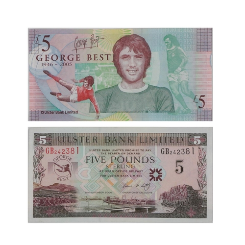 815 - Banknote:  Ulster Bank Ltd., two £5 pound 'George Best,' Banknotes, number GB 242380 & 242381 (c... 