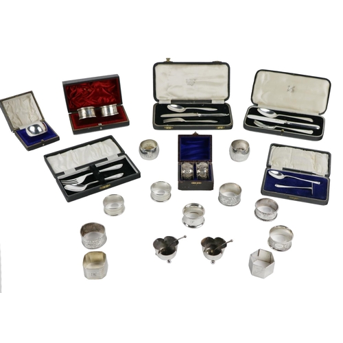 16 - A large collection of cased Presentation silver Sets, including napkin rings, knives and forks, all ... 