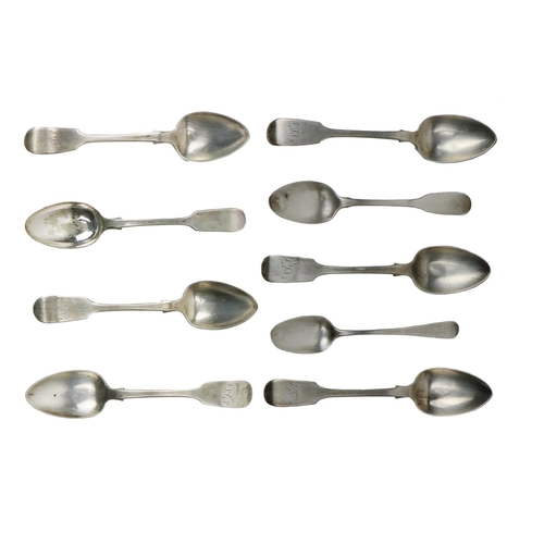 26 - A set of 6 Irish silver Teaspoons, by Samuel Le Bas, (retailed by Donegan) c. 1871, each monogrammed... 