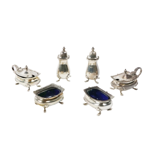 27 - A silver 6 piece Condiment Set, Birmingham c. 1938, by Mappin & Webb, Jame's pattern set of smal... 