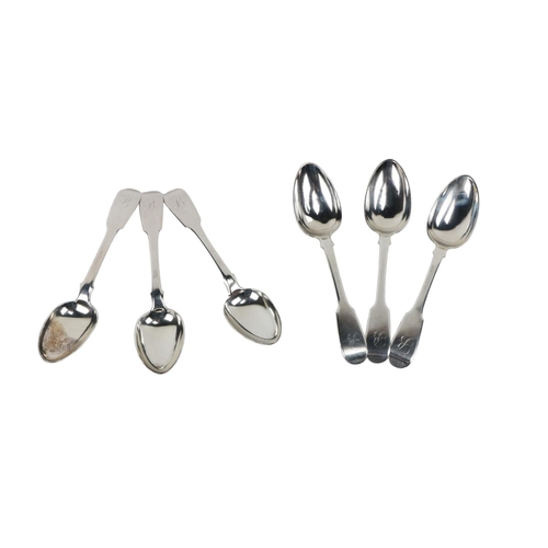 51 - A set of 6 silver fiddle pattern Teaspoons, Newcastle c. 1839, by Richard Duncan, approx. 5 ozs. (6)... 