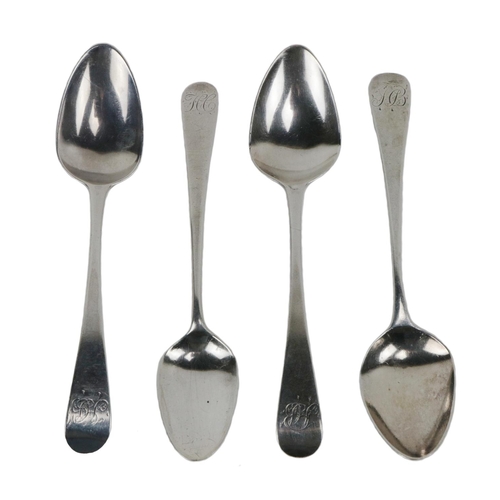 54 - Four miscellaneous silver Teaspoons, London c. 1824, 1822, 1799, & 1822, three by William Batema... 