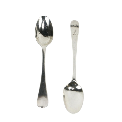 55 - Two Teaspoons, c. 1770, marks worn, both crested. (2)