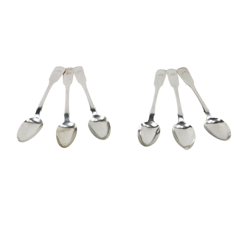 63 - A set of 6 fiddle pattern Teaspoons, Edinburgh c. 1829, by William Marshall, approx. 3 ozs. (6)... 