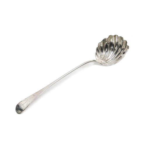 82 - A large silver Soup Ladle, Edinburgh c. 1772, with a scallop shell bowl in the Old English pattern w... 