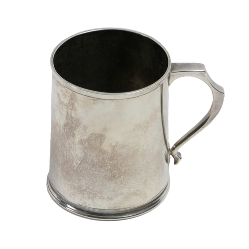 93 - A silver Tankard, Birmingham c. 1943 by WNC, cylindrical shape with a wire applied border and a tuck... 