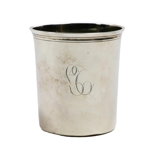 95 - A French silver plain Beaker, c. 1809, with splayed border and a flat base, initialled EC strip entw... 