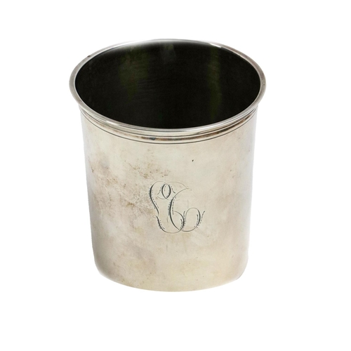 95 - A French silver plain Beaker, c. 1809, with splayed border and a flat base, initialled EC strip entw... 