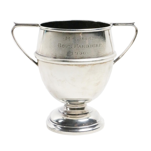 98 - A silver Trophy Cup, Sheffield c. 1929, by Martin Hall & Co., of ovoid shape with a wire border ... 