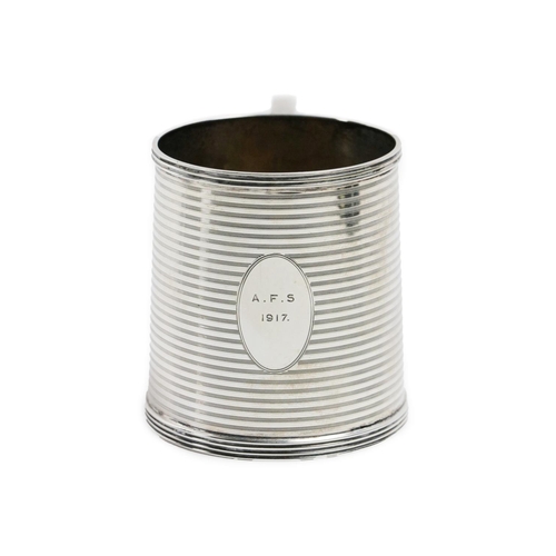 99 - A silver Christening Cup, Birmingham c. 1917, by Mappin & Webb, the cylindrical body with thread... 