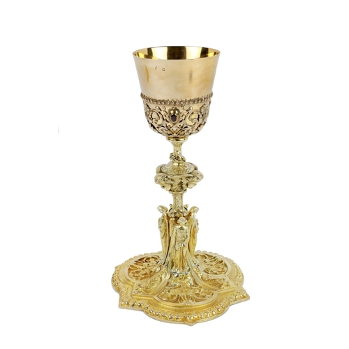 103 - A fine quality Continental silver gilt Chalice, the removable cup with filigree and jewel inset bask... 