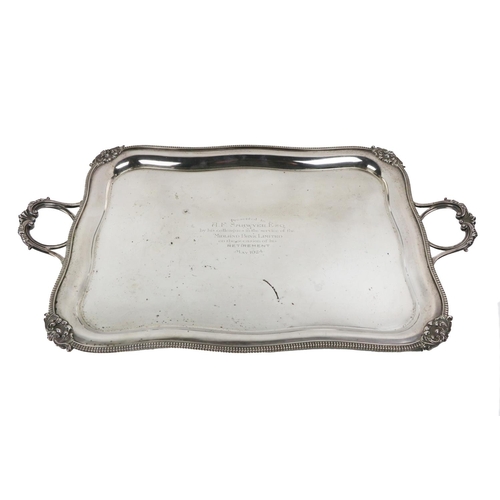 114 - A large Sheffield silver Tea Tray, c., 1923, by Mappin & Webb, with rectangular shaped sides and... 