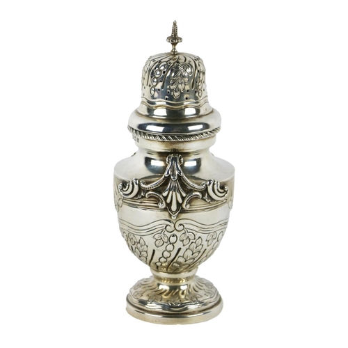 123 - An attractive Georgian style silver urn shaped Sugar Castor, Birmingham, Williams Ltd., the overall ... 