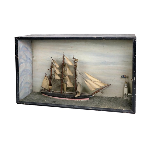 158 - An attractive cased Model, of a five mast Sailing Ship on calm seas with light house. (1)... 