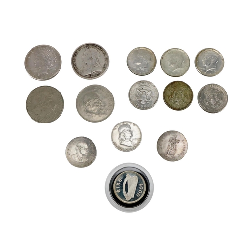 165 - Coins: A group of Irish, English and American Coins, including 'J.F.K.' half dollar (6), 1926 (one d... 