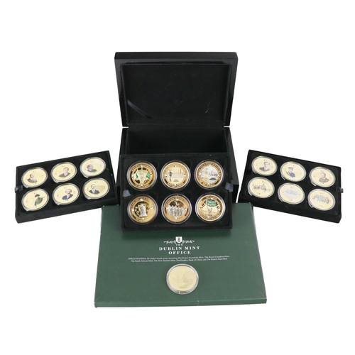 167 - Coins: A cased collection of 18 layered gold Coins, with profiles and illustrated centres issued by ... 