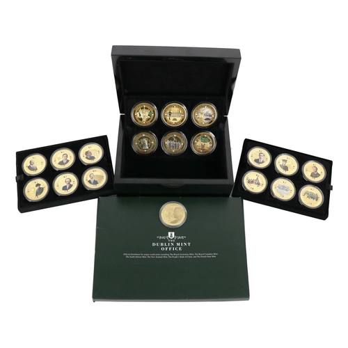 167 - Coins: A cased collection of 18 layered gold Coins, with profiles and illustrated centres issued by ... 