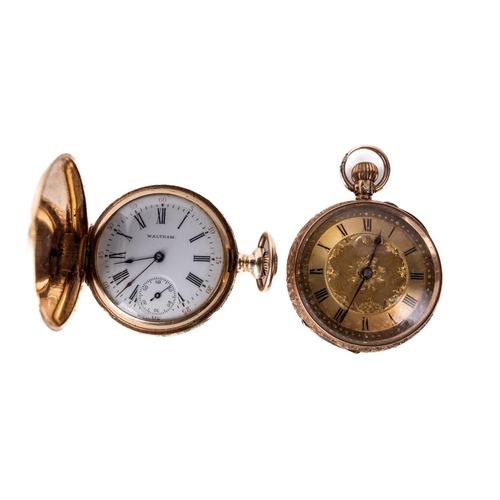 180 - An American 14ct gold cased and engraved small Pocket Watch, by American Waltham Watch Co., with ena... 