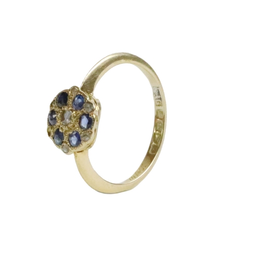 204 - An 18ct gold Ladies cluster Ring, set with six 2.5mm round (.48ct) sapphires and six rosecut ch... 