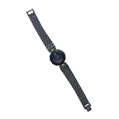 212 - A Ladies stainless steel blue sapphire Wrist Watch, the dial of Dodecagon form, blank face with... 