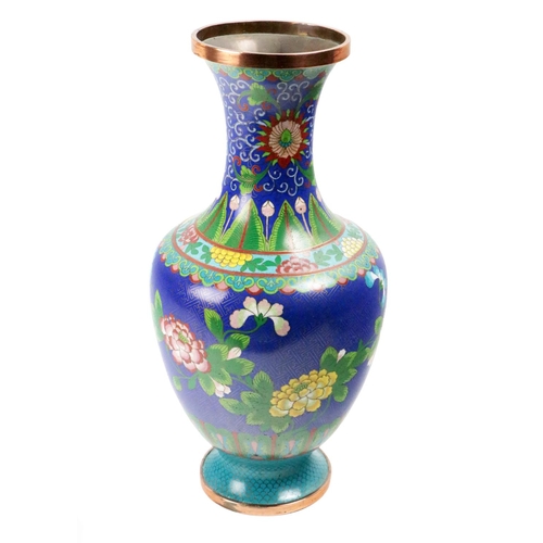 217 - An attractive 20th Century Chinese cloisonné bulbous shaped Vase, the blue ground with overall flora... 