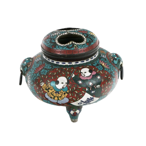 233 - A 19th Century Chinese cloisonné Incense Burner, with removable lid, decorated with figures, flowers... 