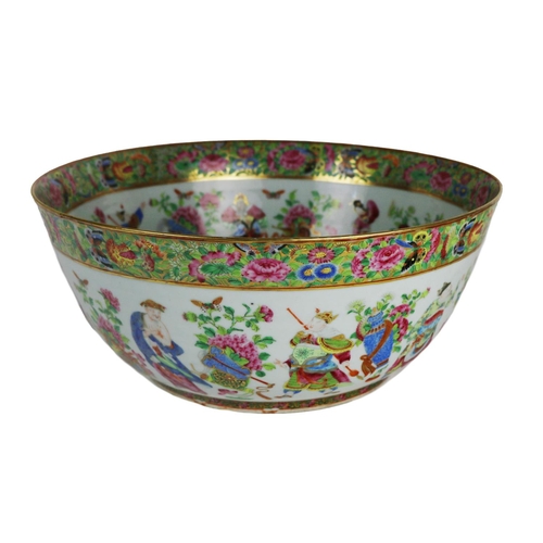 248 - A fine quality 19th Century Cantonese Famille Rose Punch Bowl, the wide rim border with colourf... 