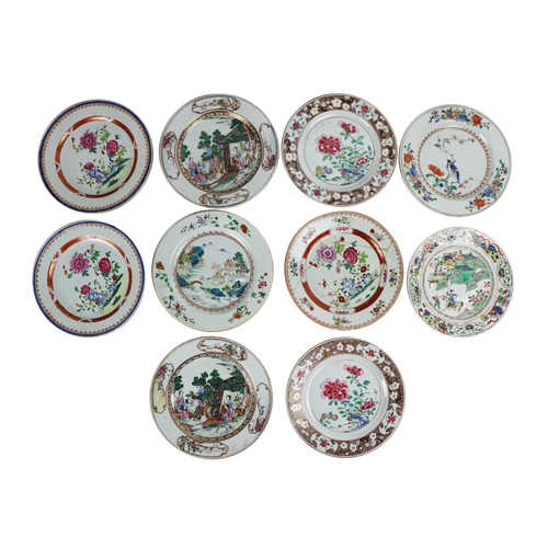 252 - A collection of 10 - 19th Century porcelain Plates, Kangxi, Cantonese and other floral design, all d... 