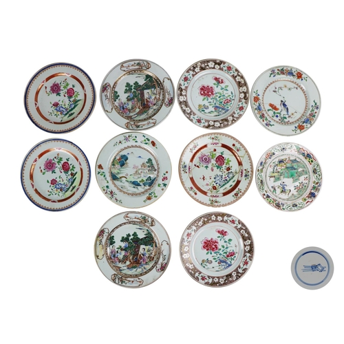 252 - A collection of 10 - 19th Century porcelain Plates, Kangxi, Cantonese and other floral design, all d... 