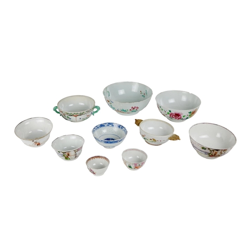 253 - A collection of 10 - 19th Century Oriental porcelain Bowls, of various sizes, including Cantonese, C... 