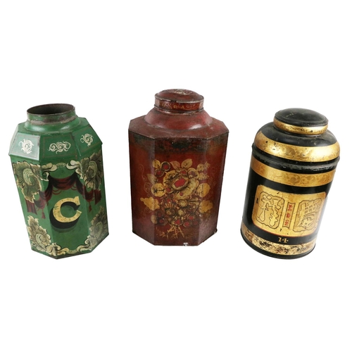 264 - Three varied 19th Century painted and decorated Chinese Tea Bins, (one lacks lid) as a lot. (3)... 